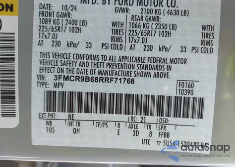 2024 Ford Bronco Sport Big Bend from USA, damaged, VIN 3FMCR9B68RRF71768